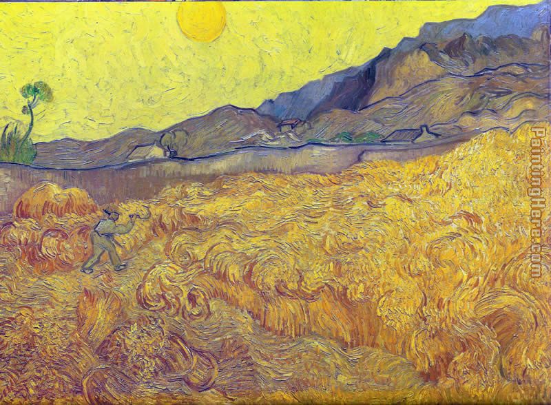 Wheat Fields with Reaper at Sunrise painting - Vincent van Gogh Wheat Fields with Reaper at Sunrise art painting